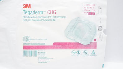 3M 1665 Tegaderm Chlorhexidine Gluconate IV Port Dressing 4-3/4 x 4-3/4inch(x)
